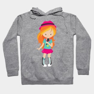 Rock Girl, Orange Hair, Band Singer, Microphone Hoodie